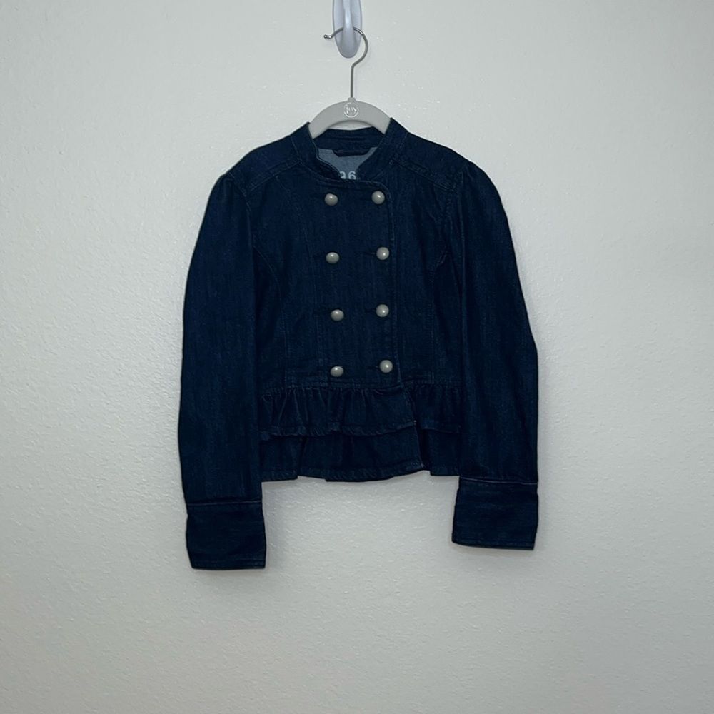 Gap Kids Girls Denim peplum jacket Sz Medium Military style